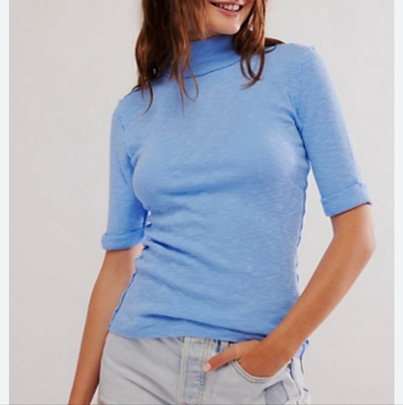 We The Free People For The Boys Turtleneck Ribbed Top Stretch Blue Size XL Boho - Picture 11 of 11